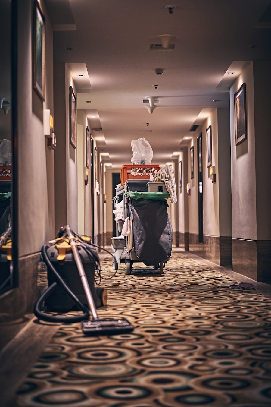 Commercial carpet being cleaned with a professional vacuum